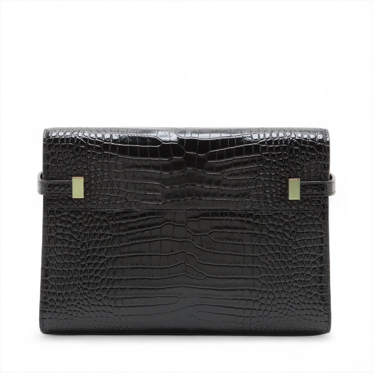 Second hand Saint Laurent Paris Manhattan Leather Crocodile - Embossed Flap Clutch Black - Tabita Bags