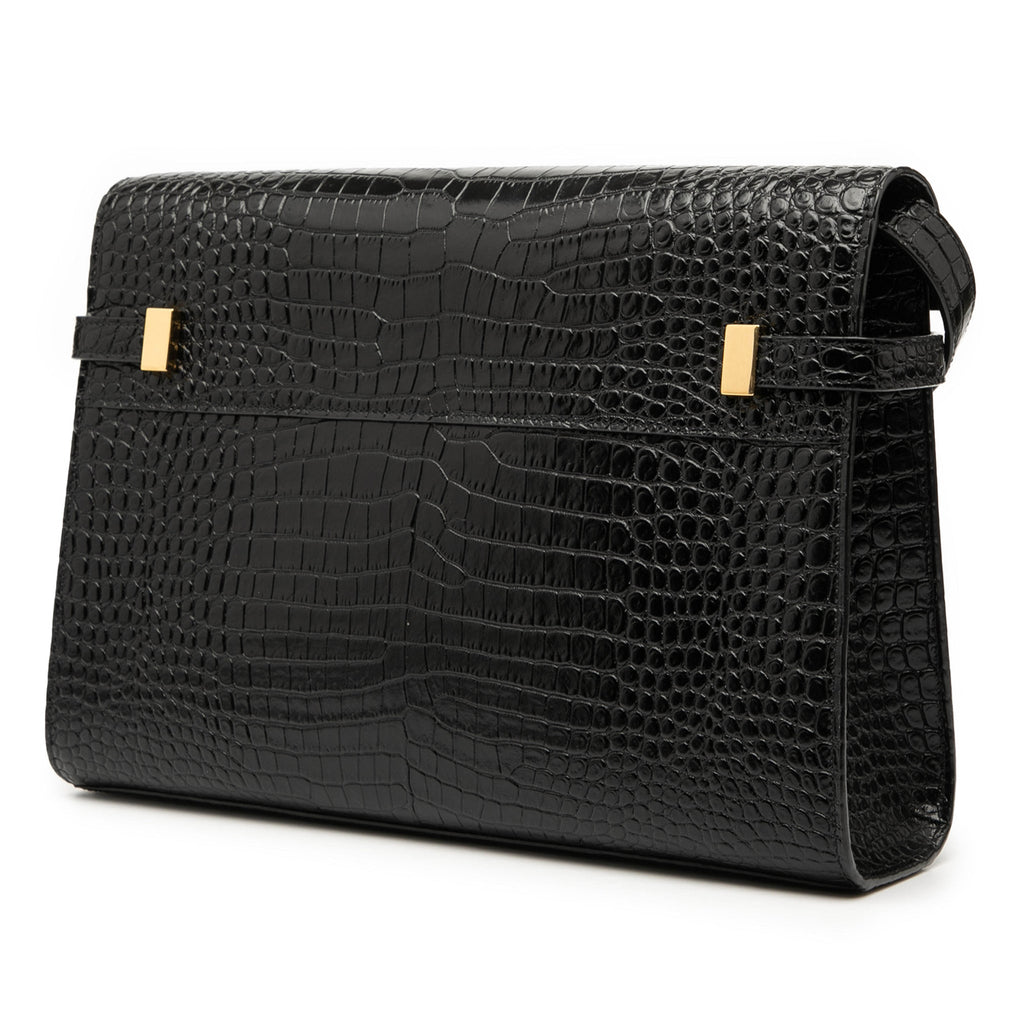 Second hand Saint Laurent Paris Manhattan Leather Crocodile - Embossed Flap Clutch Black - Tabita Bags