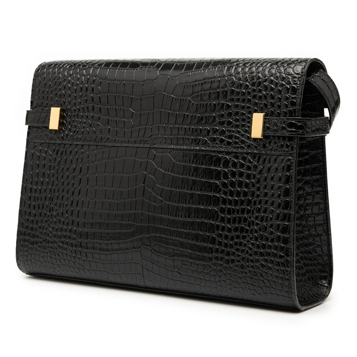 Second hand Saint Laurent Paris Manhattan Leather Crocodile - Embossed Flap Clutch Black - Tabita Bags