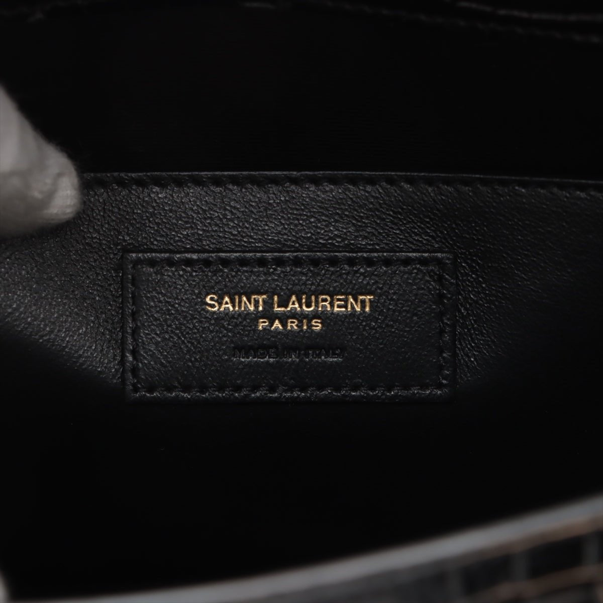 Second hand Saint Laurent Paris Manhattan Leather Crocodile - Embossed Flap Clutch Black - Tabita Bags