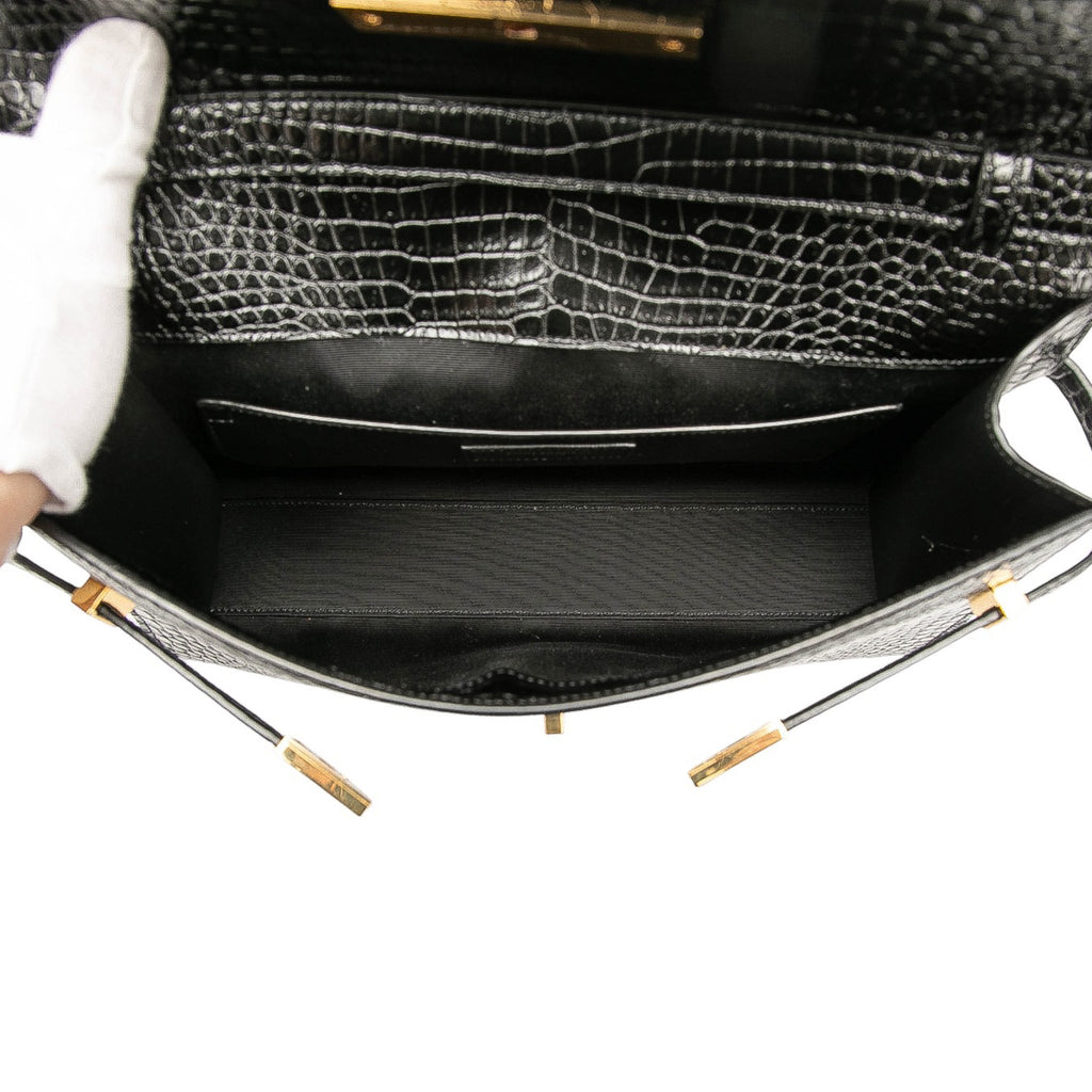 Second hand Saint Laurent Paris Manhattan Leather Crocodile - Embossed Flap Clutch Black - Tabita Bags