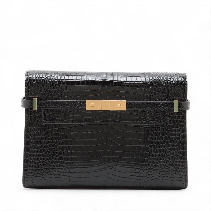 Second hand Saint Laurent Paris Manhattan Leather Crocodile - Embossed Flap Clutch Black - Tabita Bags