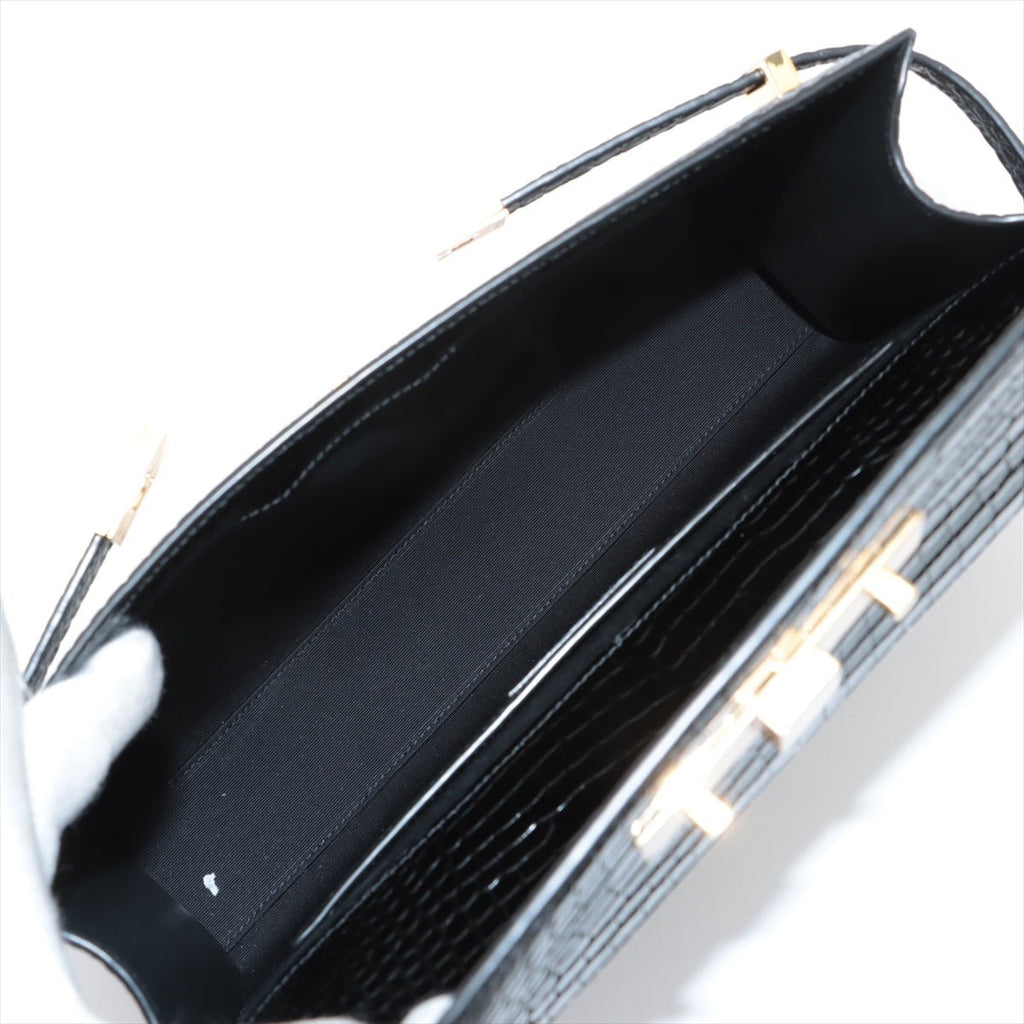 Second hand Saint Laurent Paris Manhattan Leather Crocodile - Embossed Flap Clutch Black - Tabita Bags
