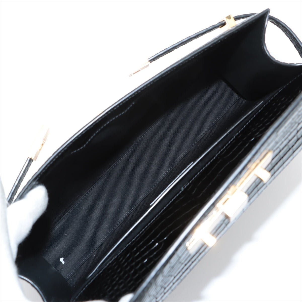 Second hand Saint Laurent Paris Manhattan Leather Crocodile - Embossed Flap Clutch Black - Tabita Bags