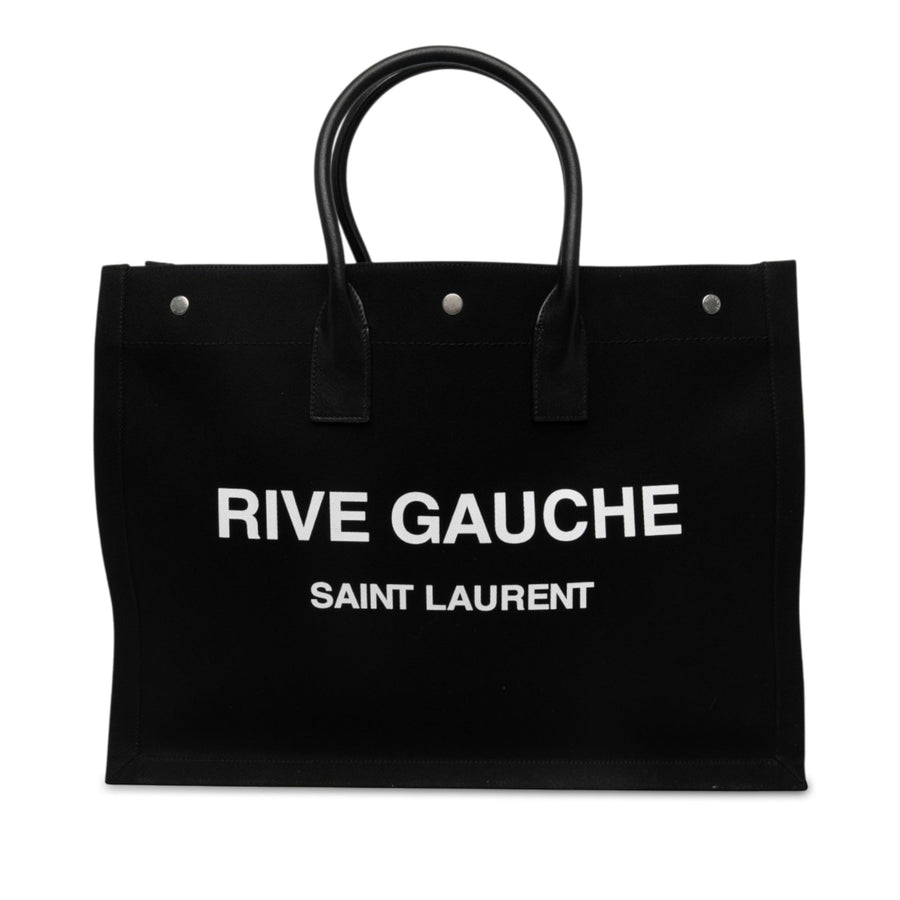 Second hand Saint Laurent Rive Gauche Large Canvas Tote Handbag Black - Tabita Bags