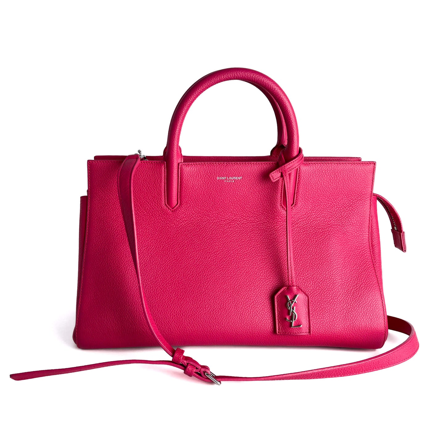 Second hand Saint Laurent Rive Gauche Small Grained Calfskin Leather 2 - Ways Tote Crossbody Bubblegum - Tabita Bags