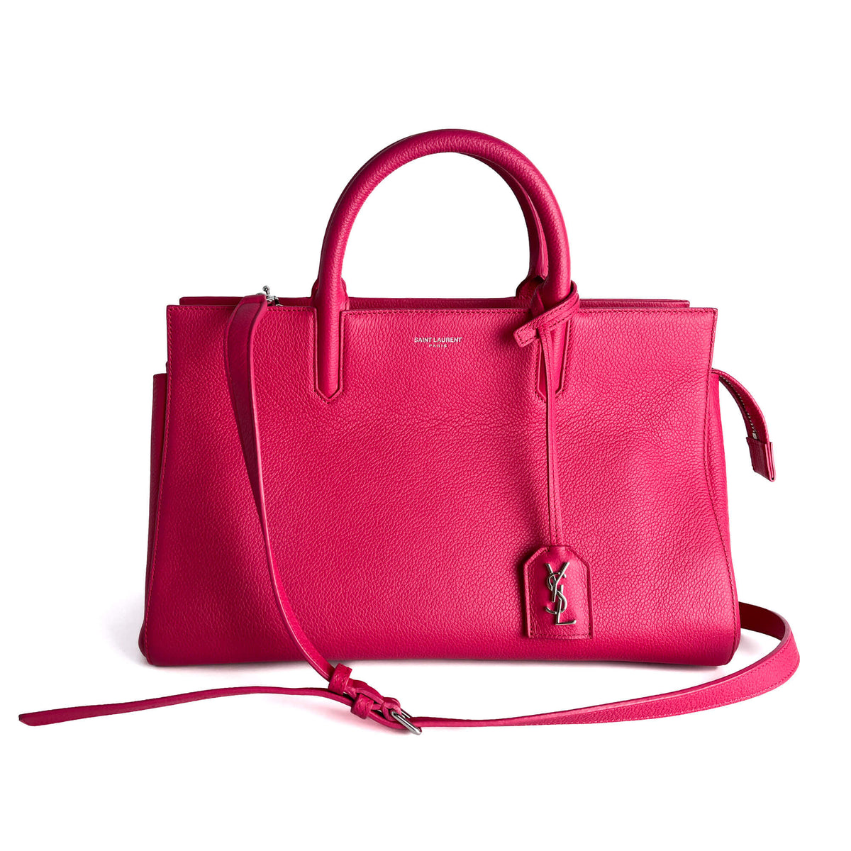 Second hand Saint Laurent Rive Gauche Small Grained Calfskin Leather 2 - Ways Tote Crossbody Bubblegum - Tabita Bags