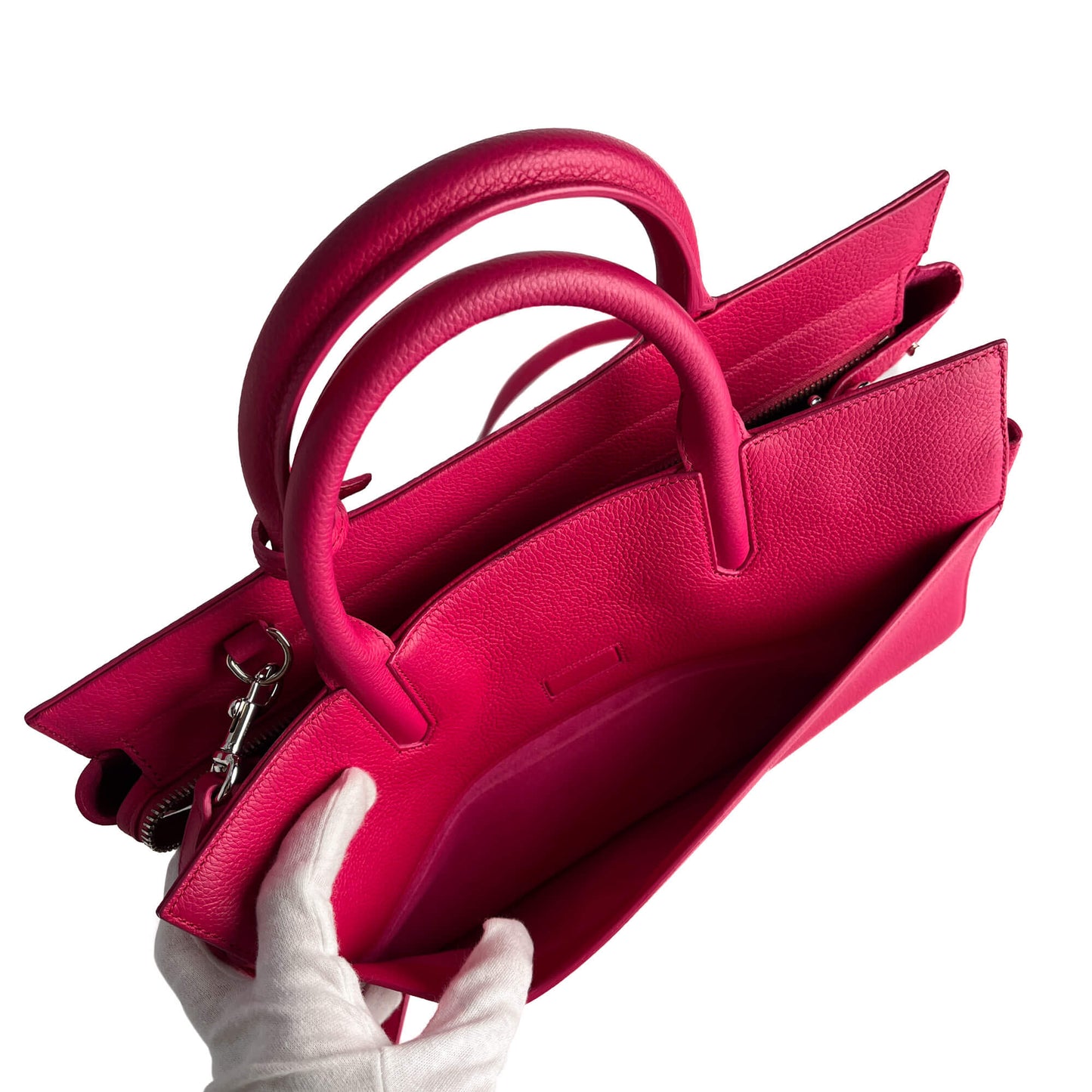 Second hand Saint Laurent Rive Gauche Small Grained Calfskin Leather 2 - Ways Tote Crossbody Bubblegum - Tabita Bags