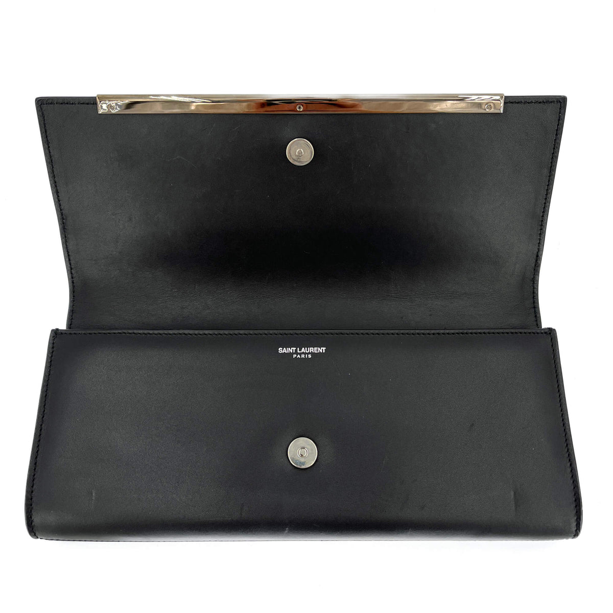 Second hand Saint Laurent Rivets Leather Flap Clutch Black - Tabita Bags