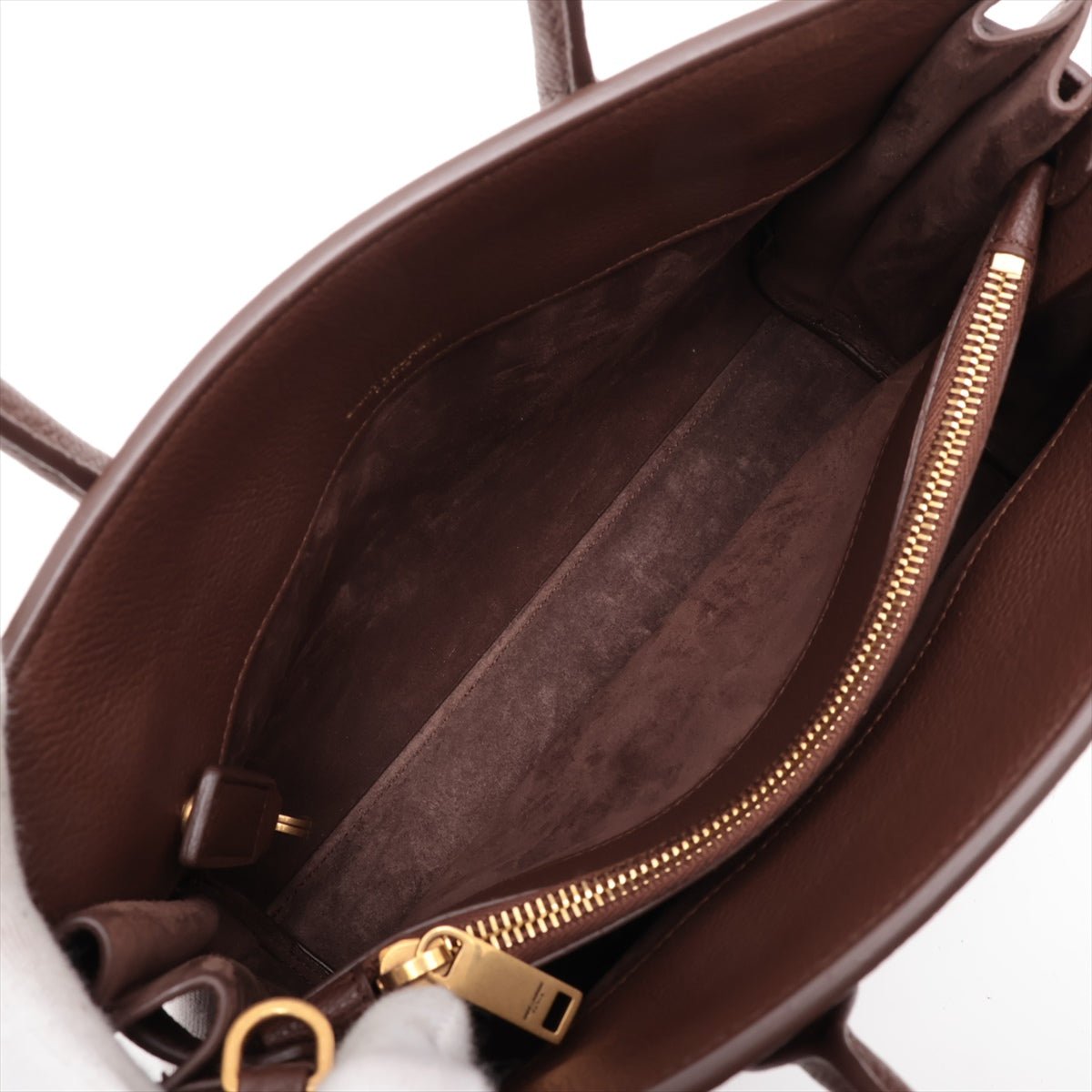 Second hand Saint Laurent Sac De Jour Baby Grained Leather 2 - Ways Tote Handbag Brown - Tabita Bags