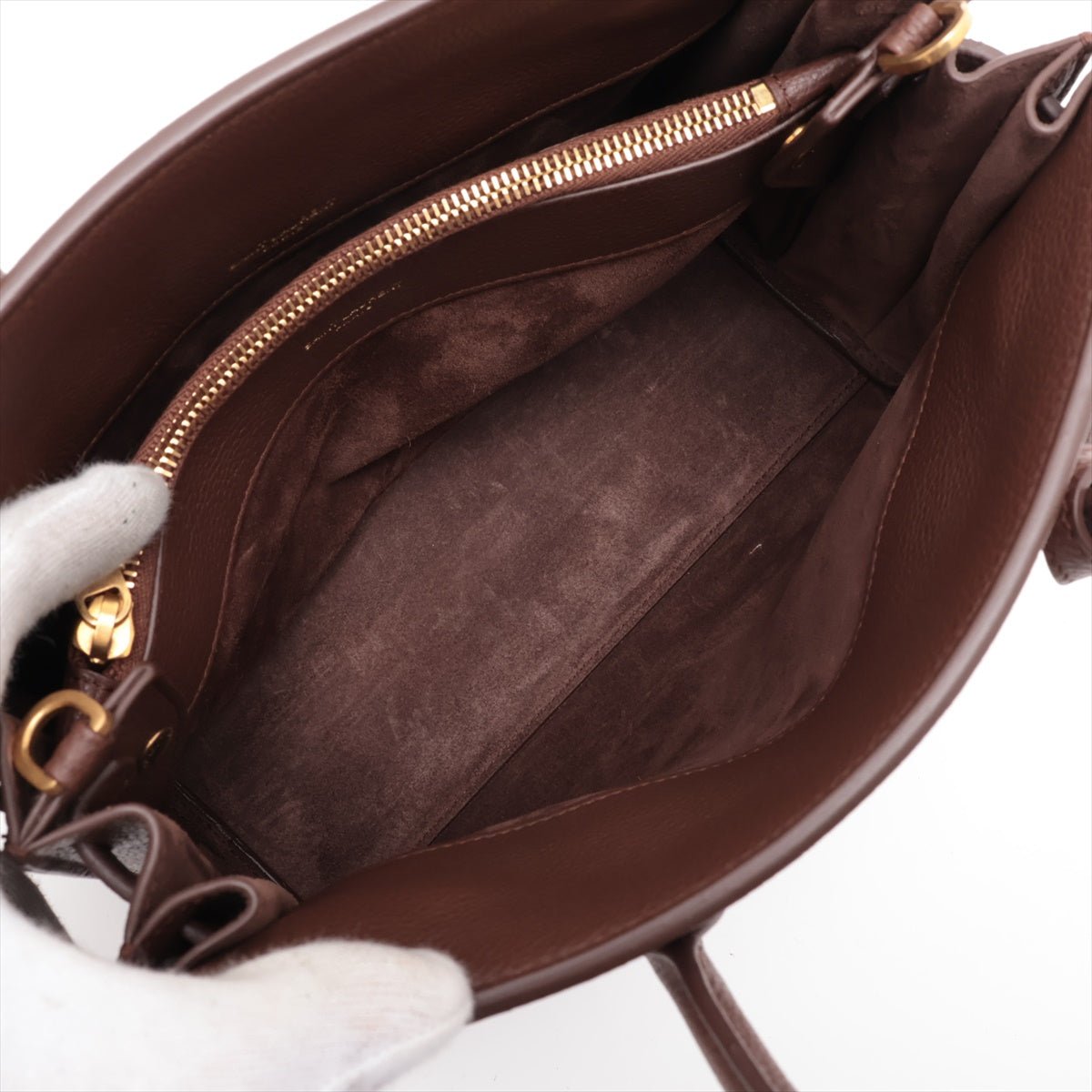 Second hand Saint Laurent Sac De Jour Baby Grained Leather 2 - Ways Tote Handbag Brown - Tabita Bags