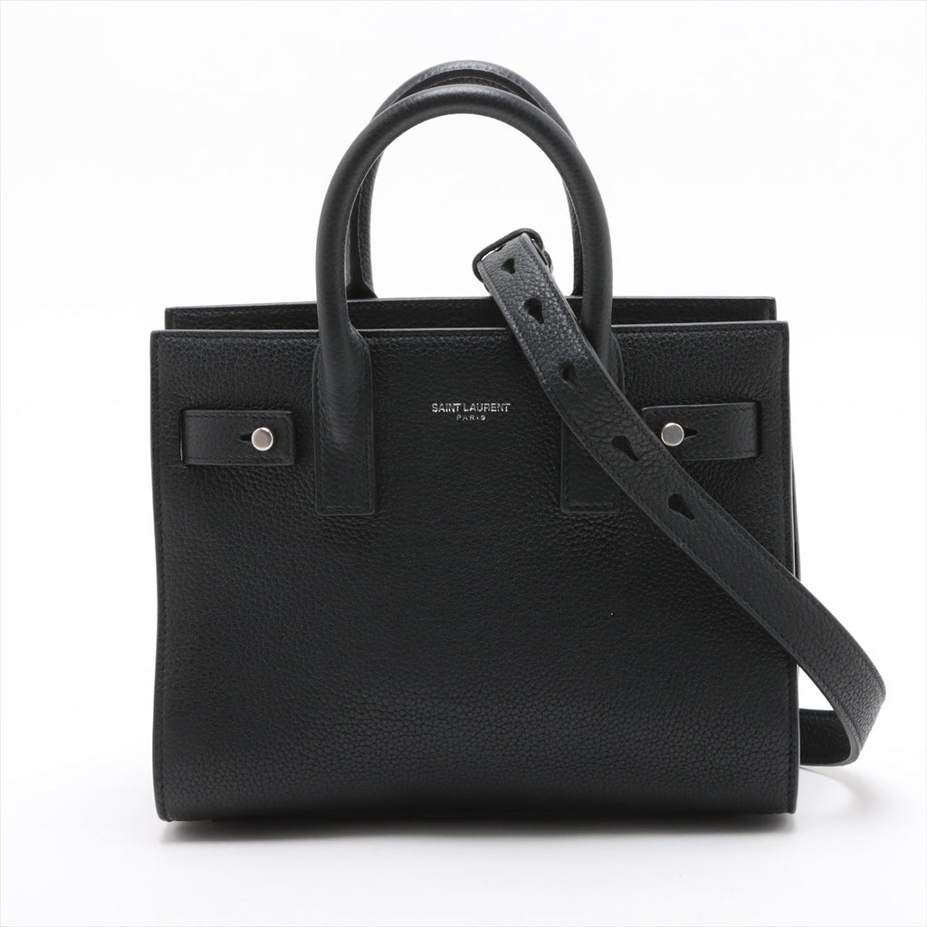 Second hand Saint Laurent Sac De Jour Nano Grained Leather 2-Ways Tote Bag Black - Tabita Bags