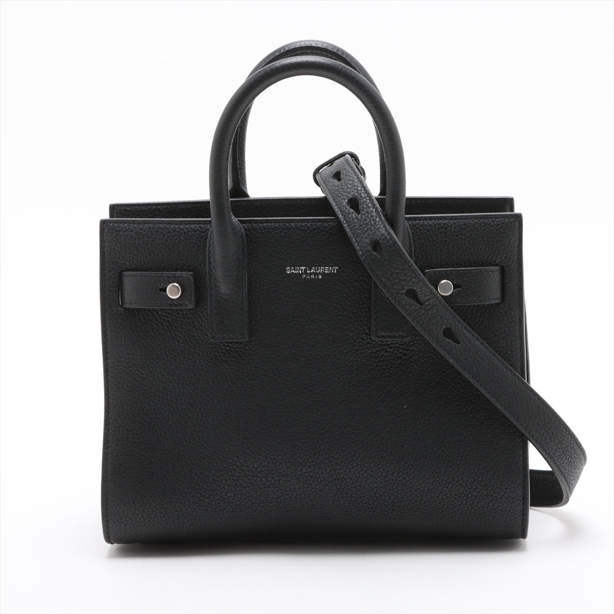 Second hand Saint Laurent Sac De Jour Nano Grained Leather 2-Ways Tote Bag Black - Tabita Bags