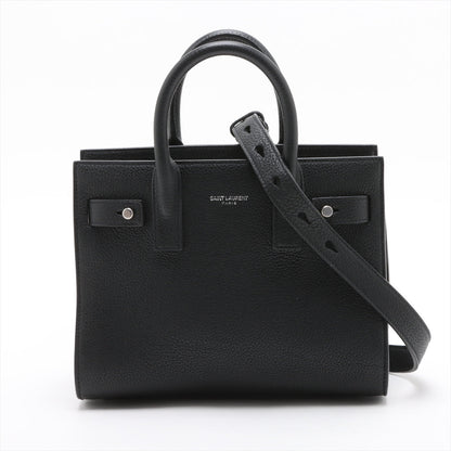 Second hand Saint Laurent Sac De Jour Nano Grained Leather 2-Ways Tote Bag Black - Tabita Bags