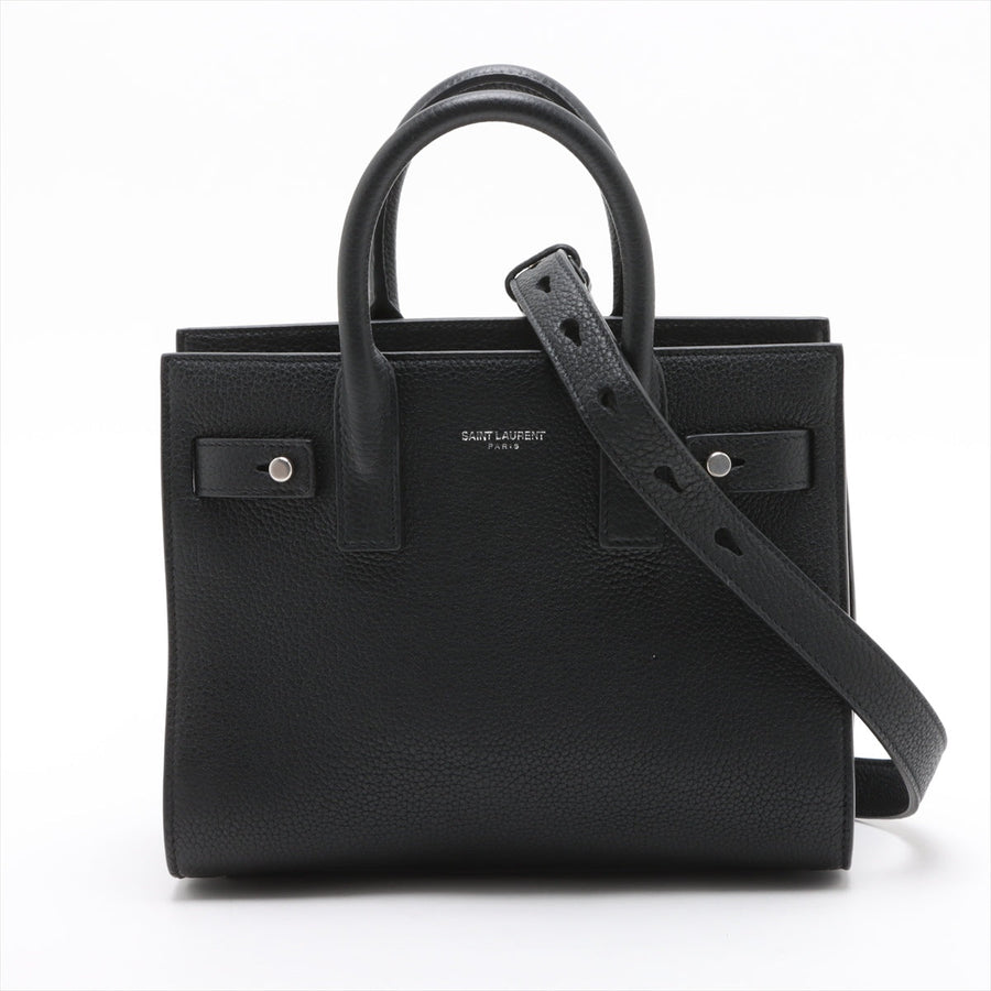 Second hand Saint Laurent Sac De Jour Nano Grained Leather 2-Ways Tote Bag Black - Tabita Bags
