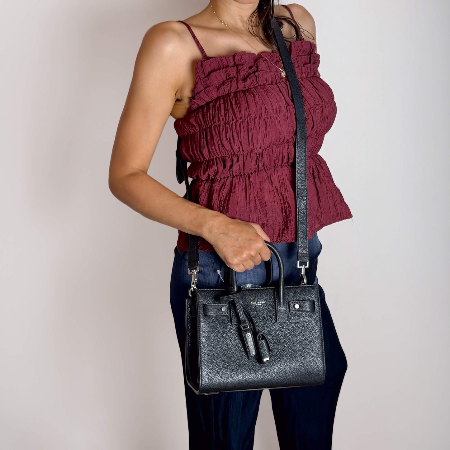 Second hand Saint Laurent Sac De Jour Nano Grained Leather 2-Ways Tote Bag Black - Tabita Bags