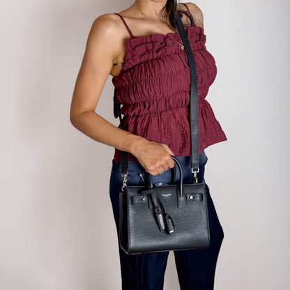 Second hand Saint Laurent Sac De Jour Nano Grained Leather 2-Ways Tote Bag Black - Tabita Bags