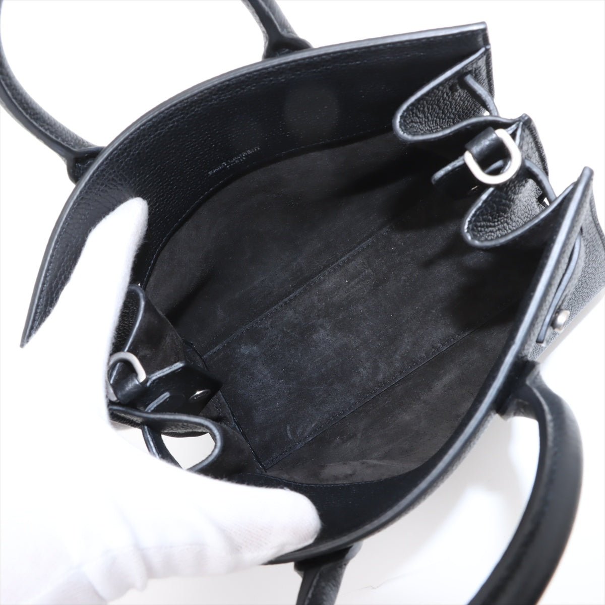Second hand Saint Laurent Sac De Jour Nano Grained Leather 2-Ways Tote Bag Black - Tabita Bags