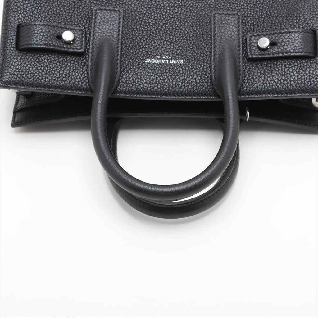 Second hand Saint Laurent Sac De Jour Nano Grained Leather 2-Ways Tote Bag Black - Tabita Bags