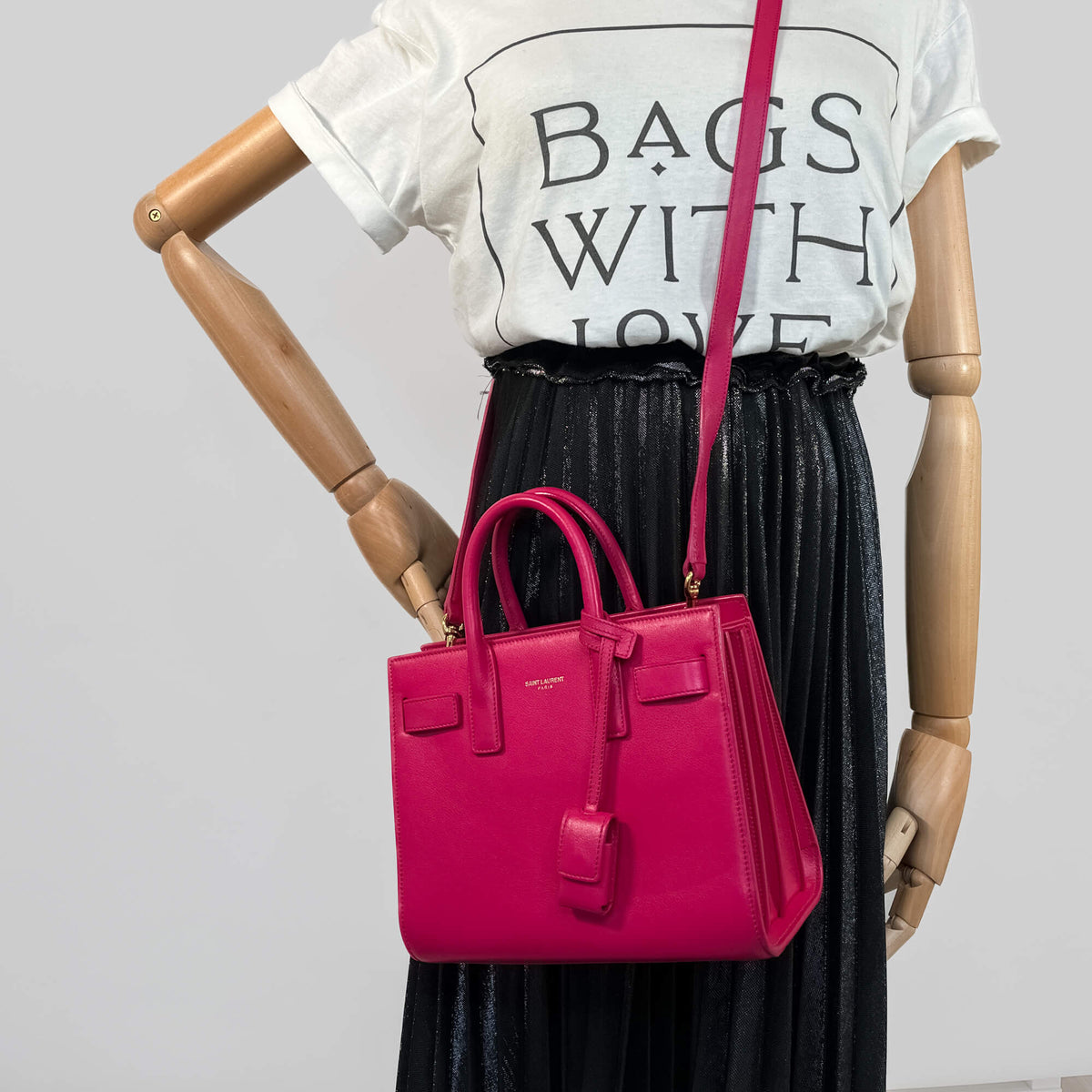 Second hand Saint Laurent Sac De Jour Nano MF 2 - Ways Tote Bag Pink - Tabita Bags