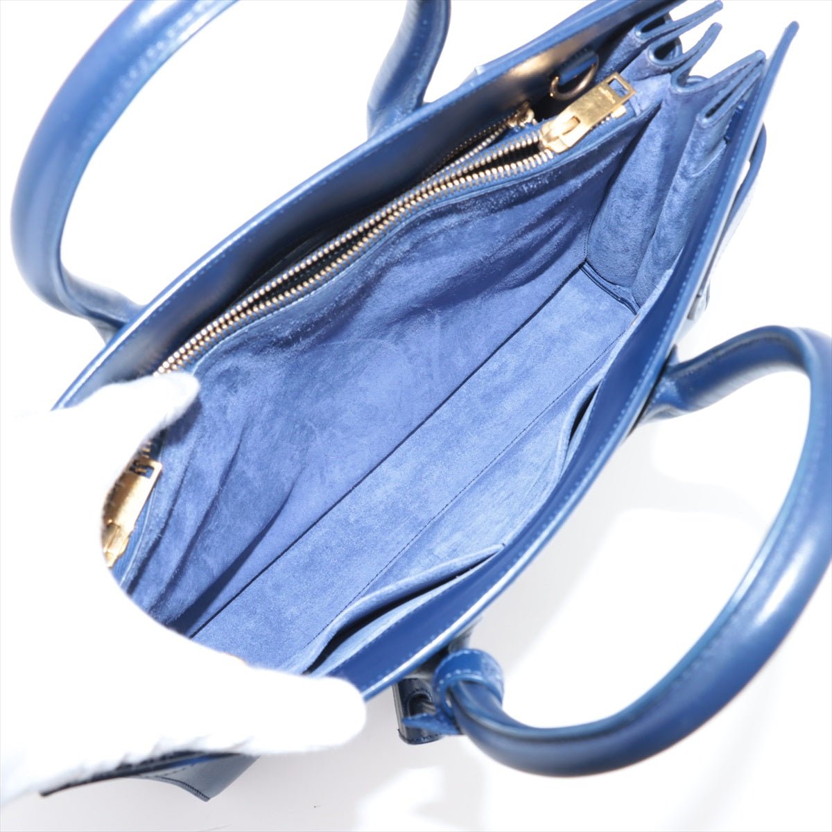 Second hand Saint Laurent Sac De Jour Small Leather Tote Handbag Blue - Tabita Bags