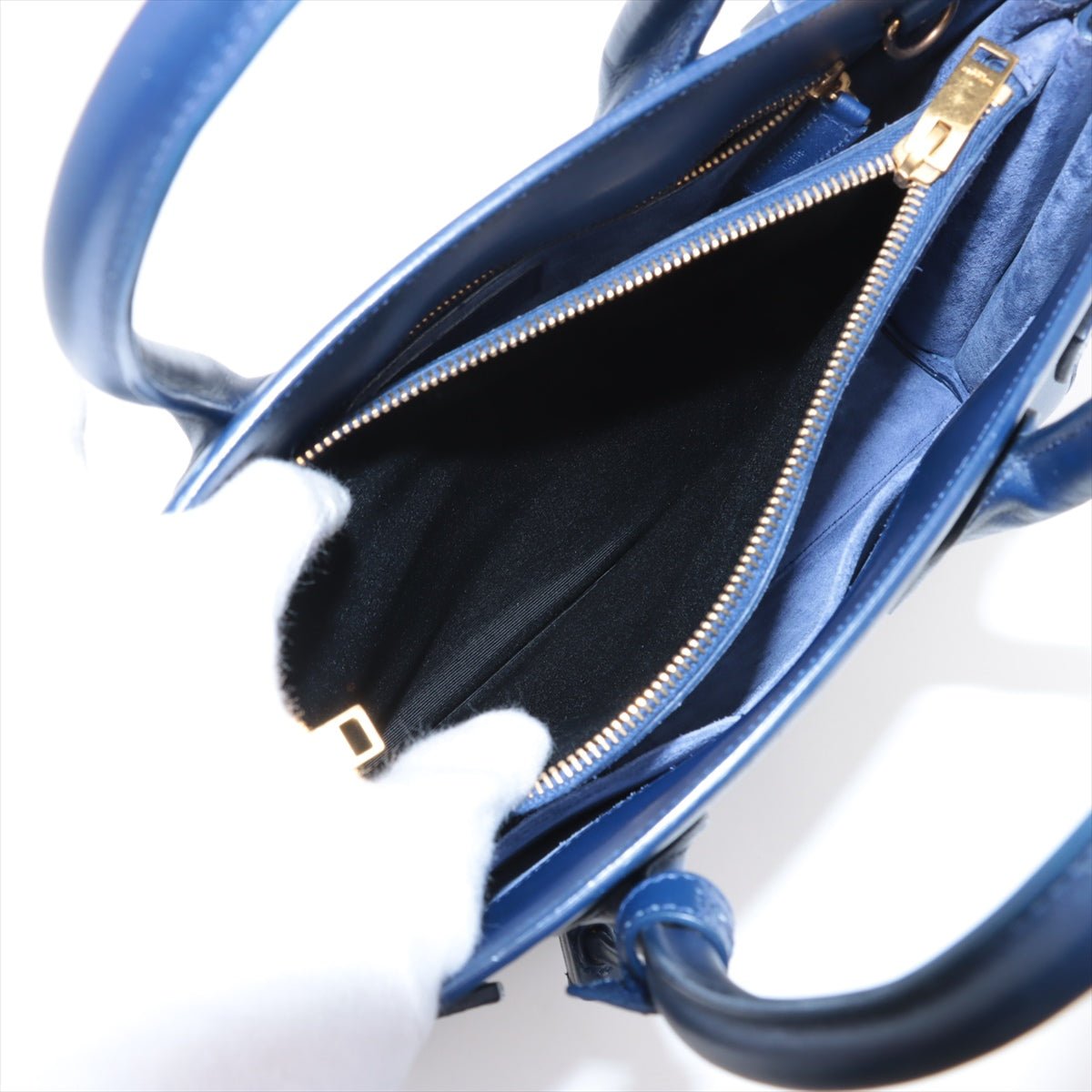 Second hand Saint Laurent Sac De Jour Small Leather Tote Handbag Blue - Tabita Bags