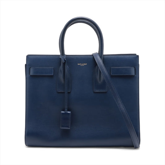 Second hand Saint Laurent Sac De Jour Small Leather Tote Handbag Blue - Tabita Bags