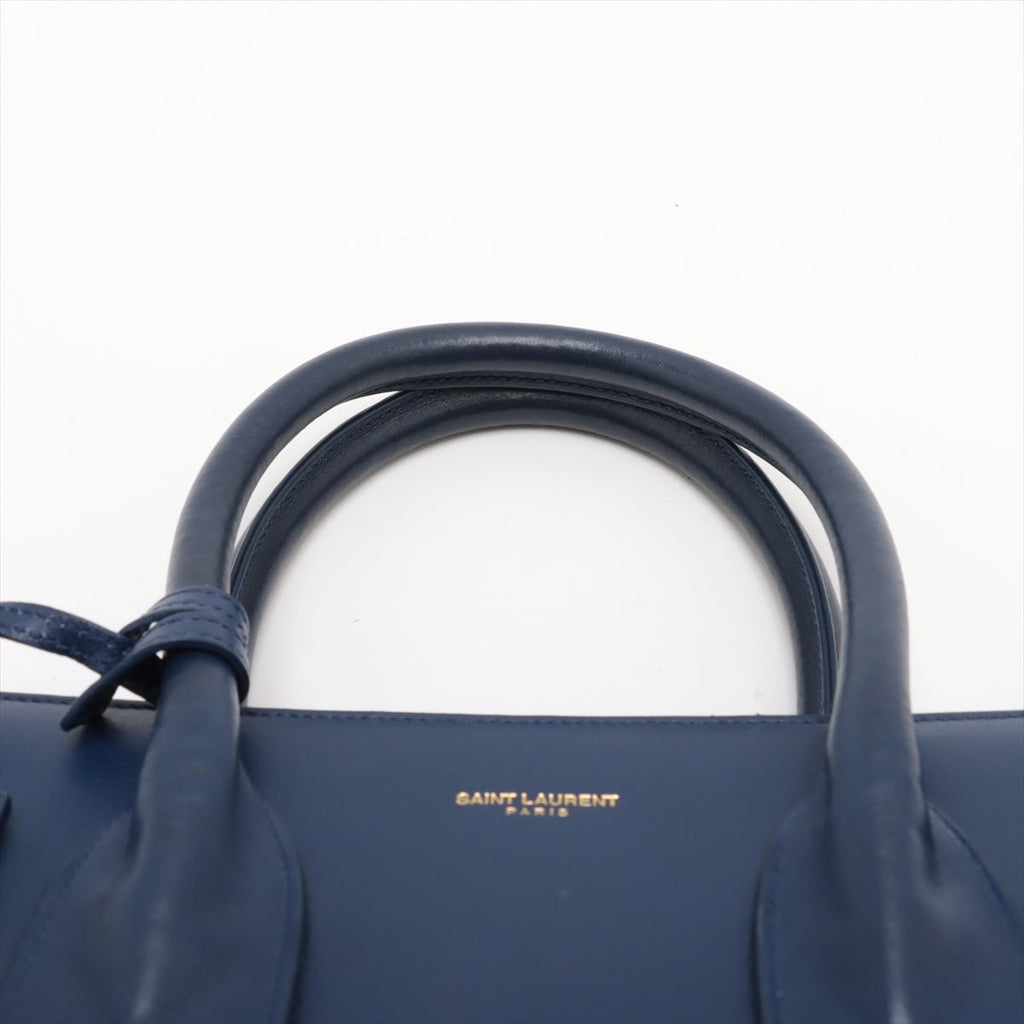 Second hand Saint Laurent Sac De Jour Small Leather Tote Handbag Blue - Tabita Bags