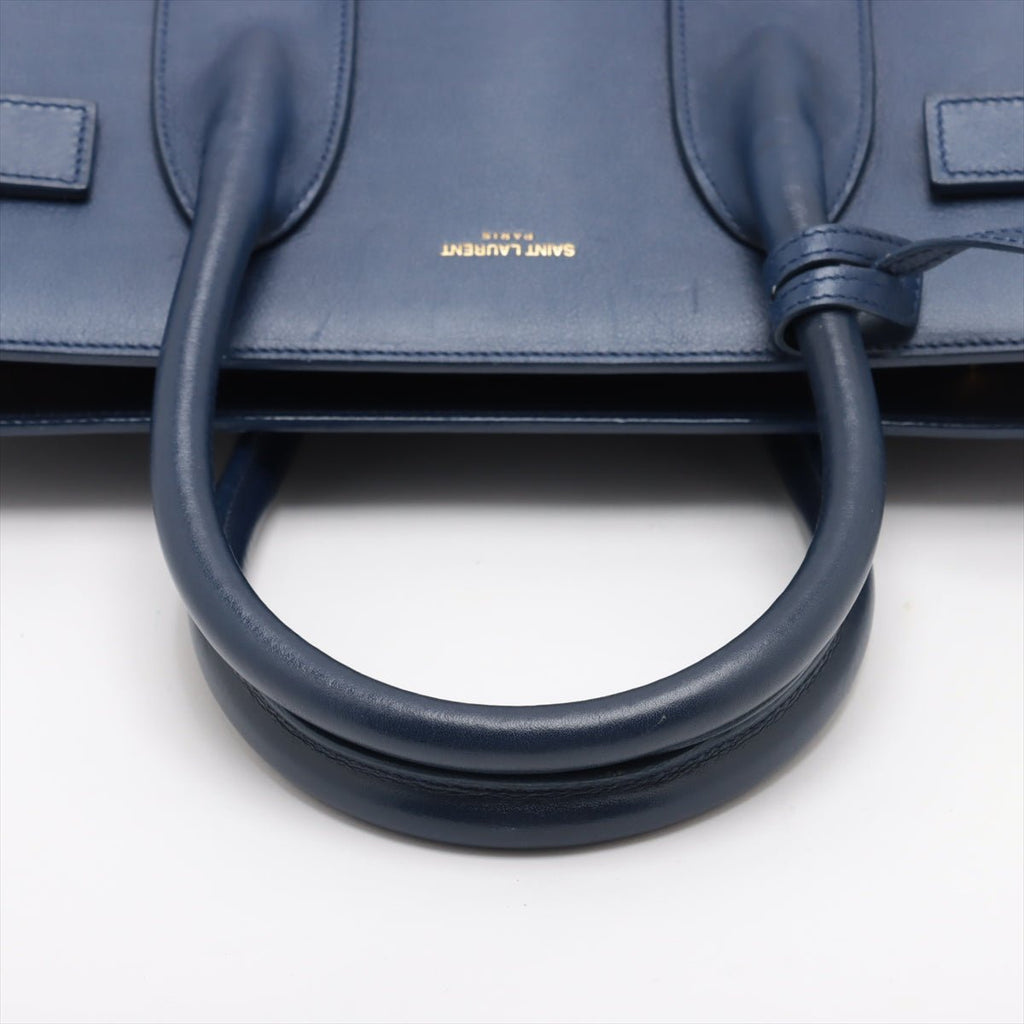 Second hand Saint Laurent Sac De Jour Small Leather Tote Handbag Blue - Tabita Bags