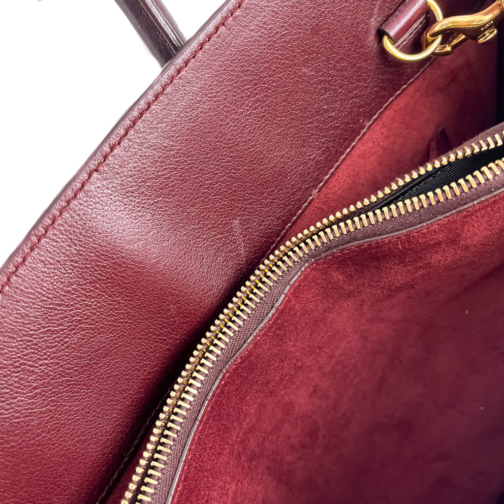 Second hand Saint Laurent Sac De Jour Small Leather Tote Handbag Burgundy - Tabita Bags