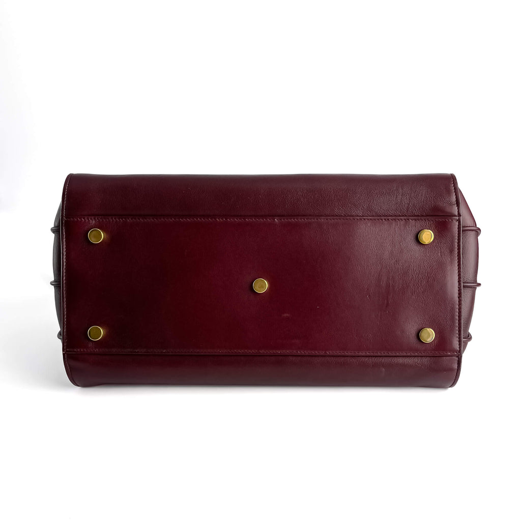 Second hand Saint Laurent Sac De Jour Small Leather Tote Handbag Burgundy - Tabita Bags