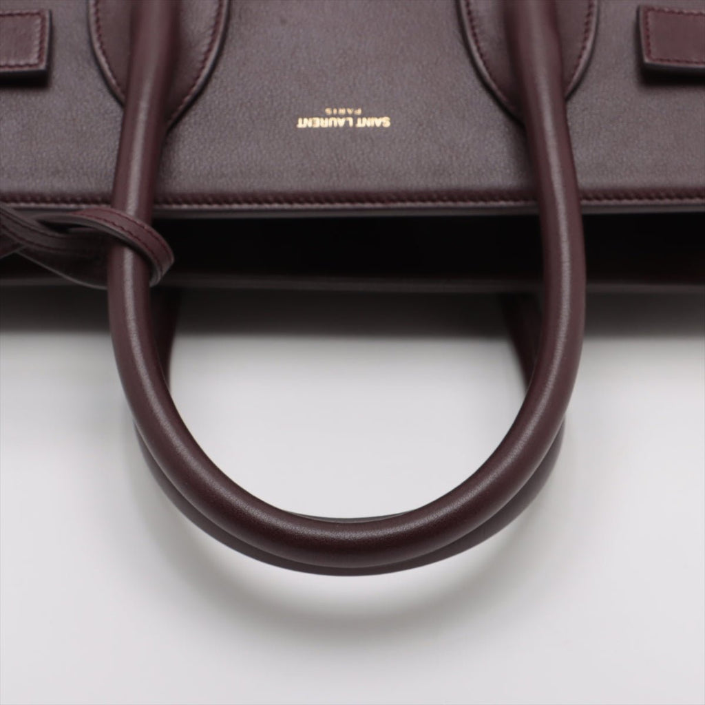 Second hand Saint Laurent Sac De Jour Small Leather Tote Handbag Burgundy - Tabita Bags