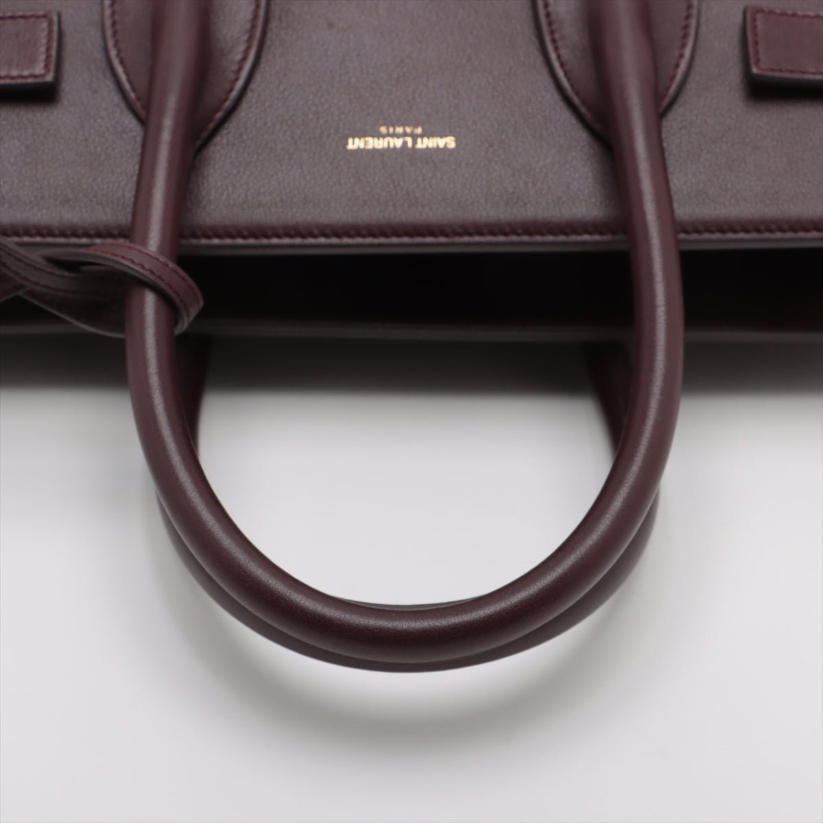 Second hand Saint Laurent Sac De Jour Small Leather Tote Handbag Burgundy - Tabita Bags