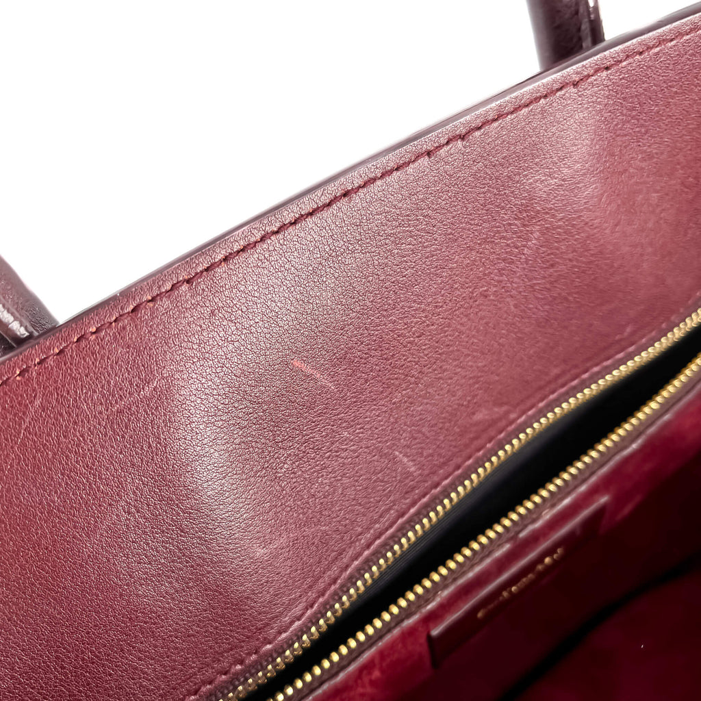 Second hand Saint Laurent Sac De Jour Small Leather Tote Handbag Burgundy - Tabita Bags