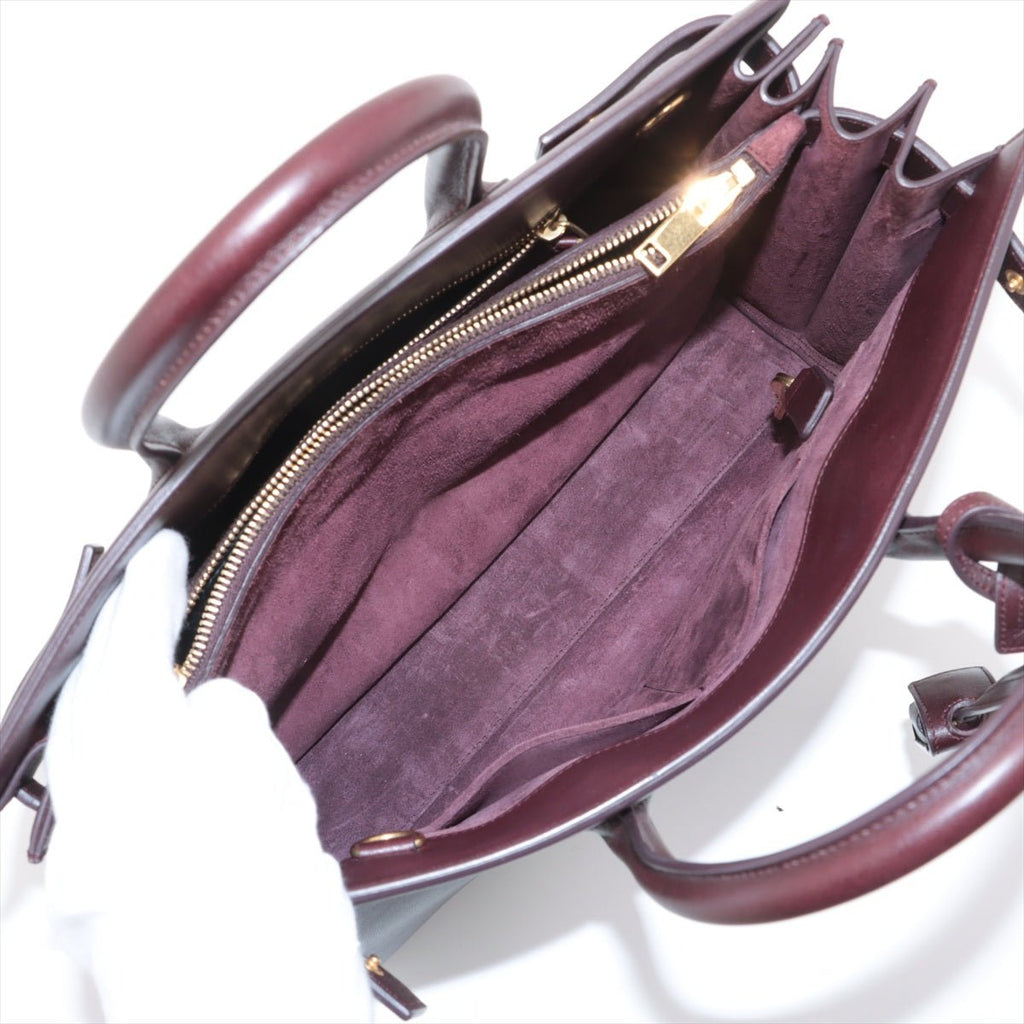 Second hand Saint Laurent Sac De Jour Small Leather Tote Handbag Burgundy - Tabita Bags