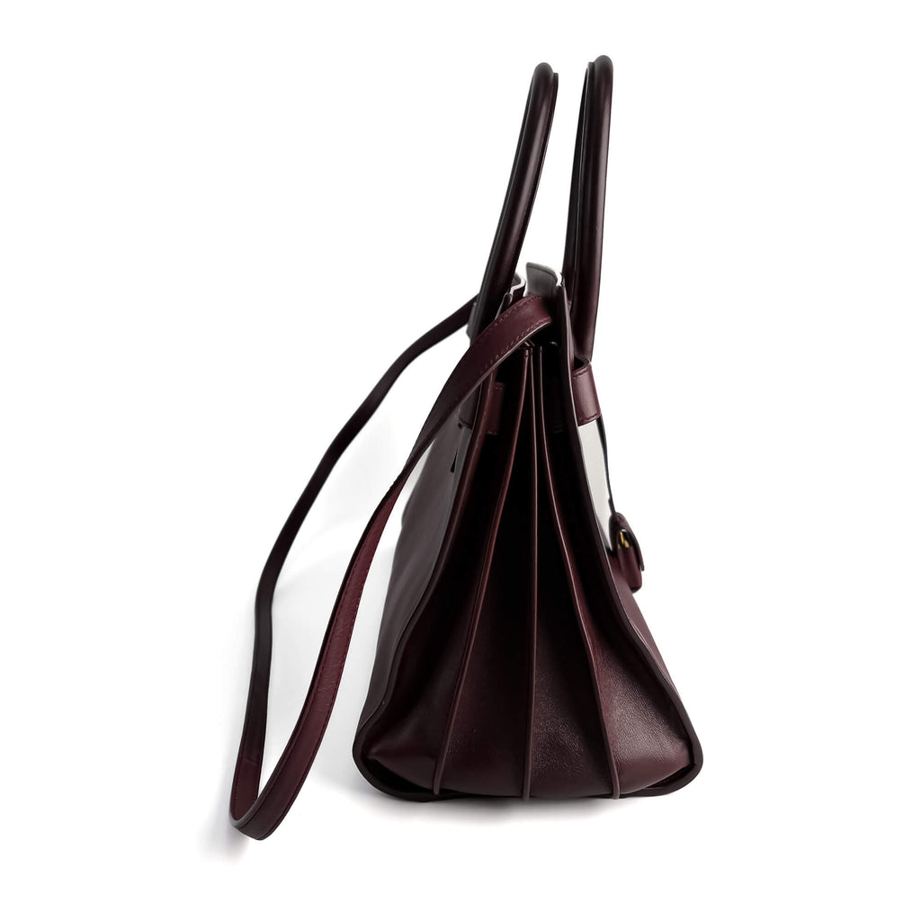 Second hand Saint Laurent Sac De Jour Small Leather Tote Handbag Burgundy - Tabita Bags