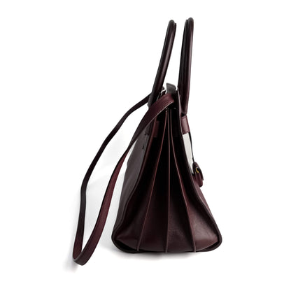 Second hand Saint Laurent Sac De Jour Small Leather Tote Handbag Burgundy - Tabita Bags