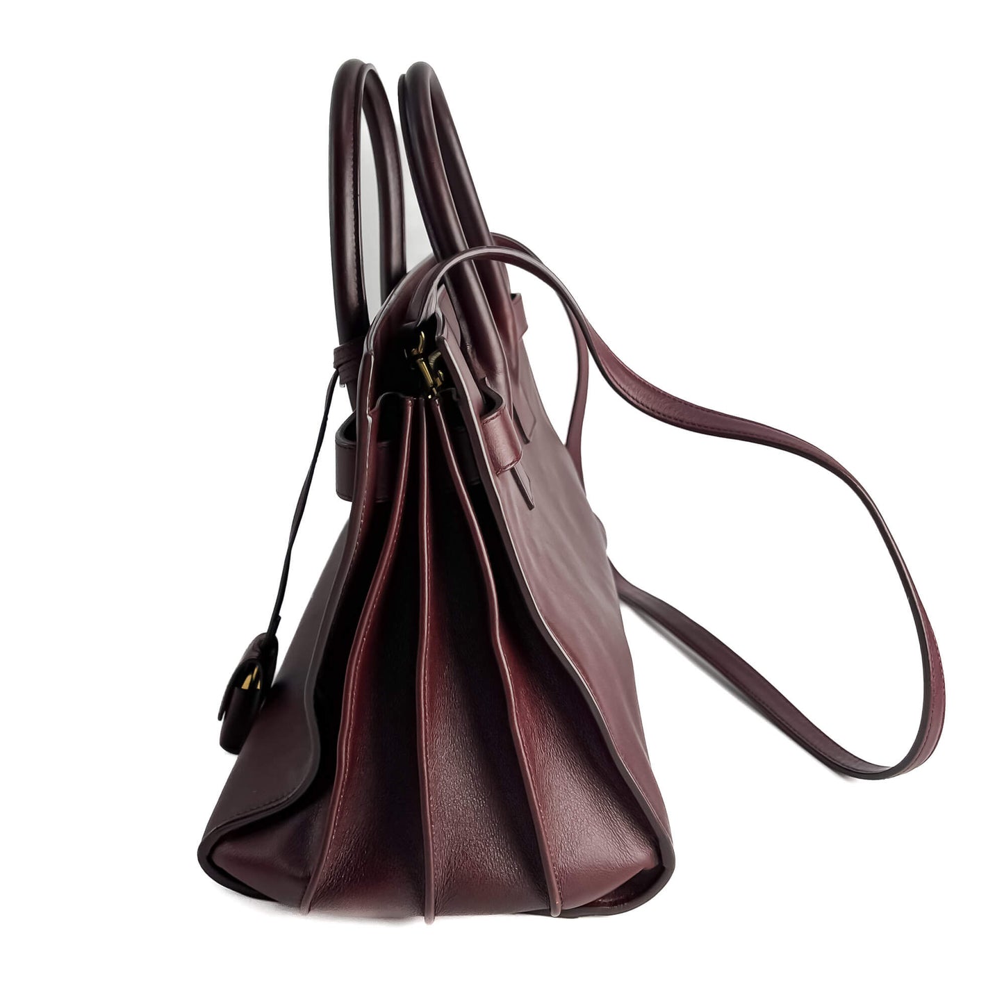 Second hand Saint Laurent Sac De Jour Small Leather Tote Handbag Burgundy - Tabita Bags