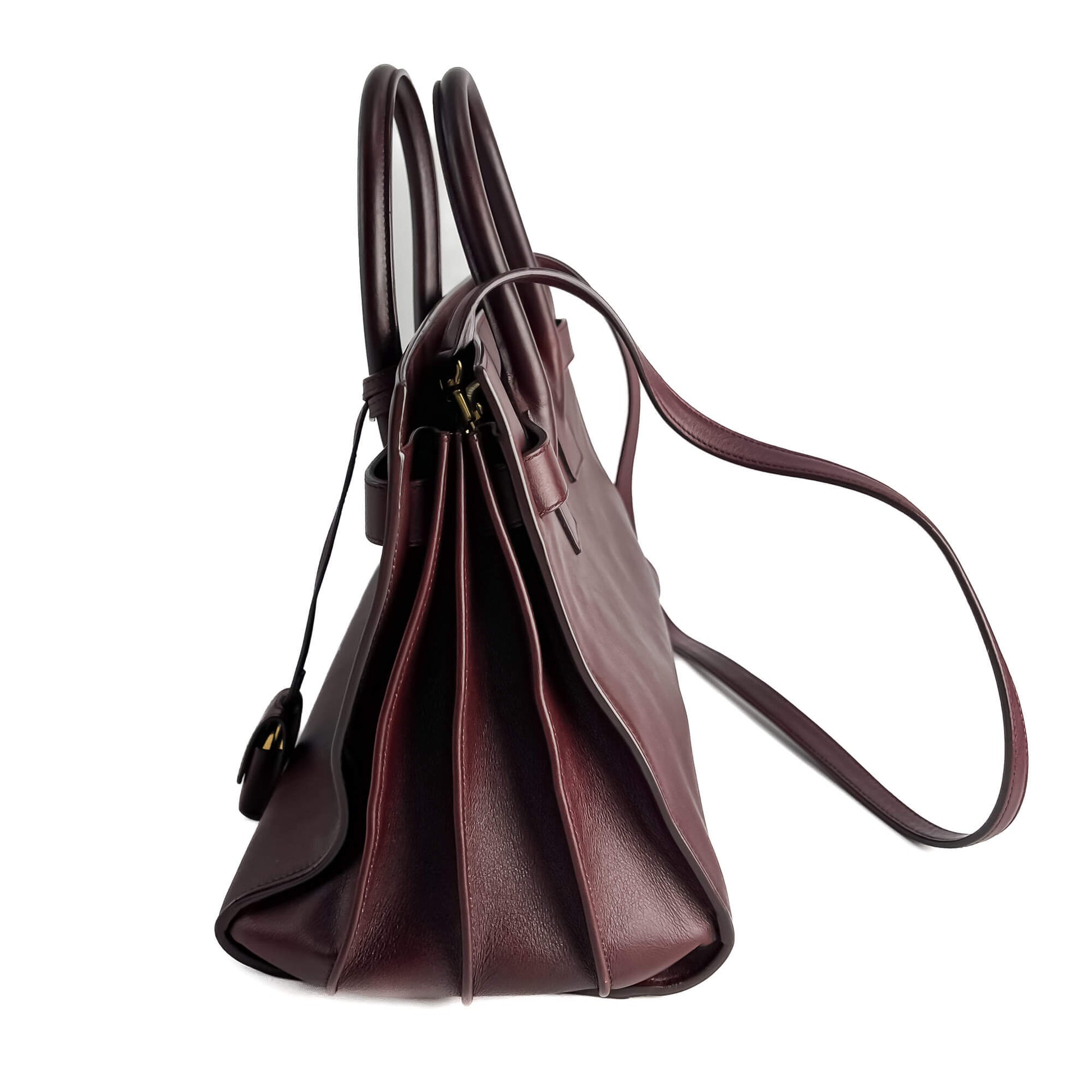 Second hand Saint Laurent Sac De Jour Small Leather Tote Handbag Burgundy - Tabita Bags