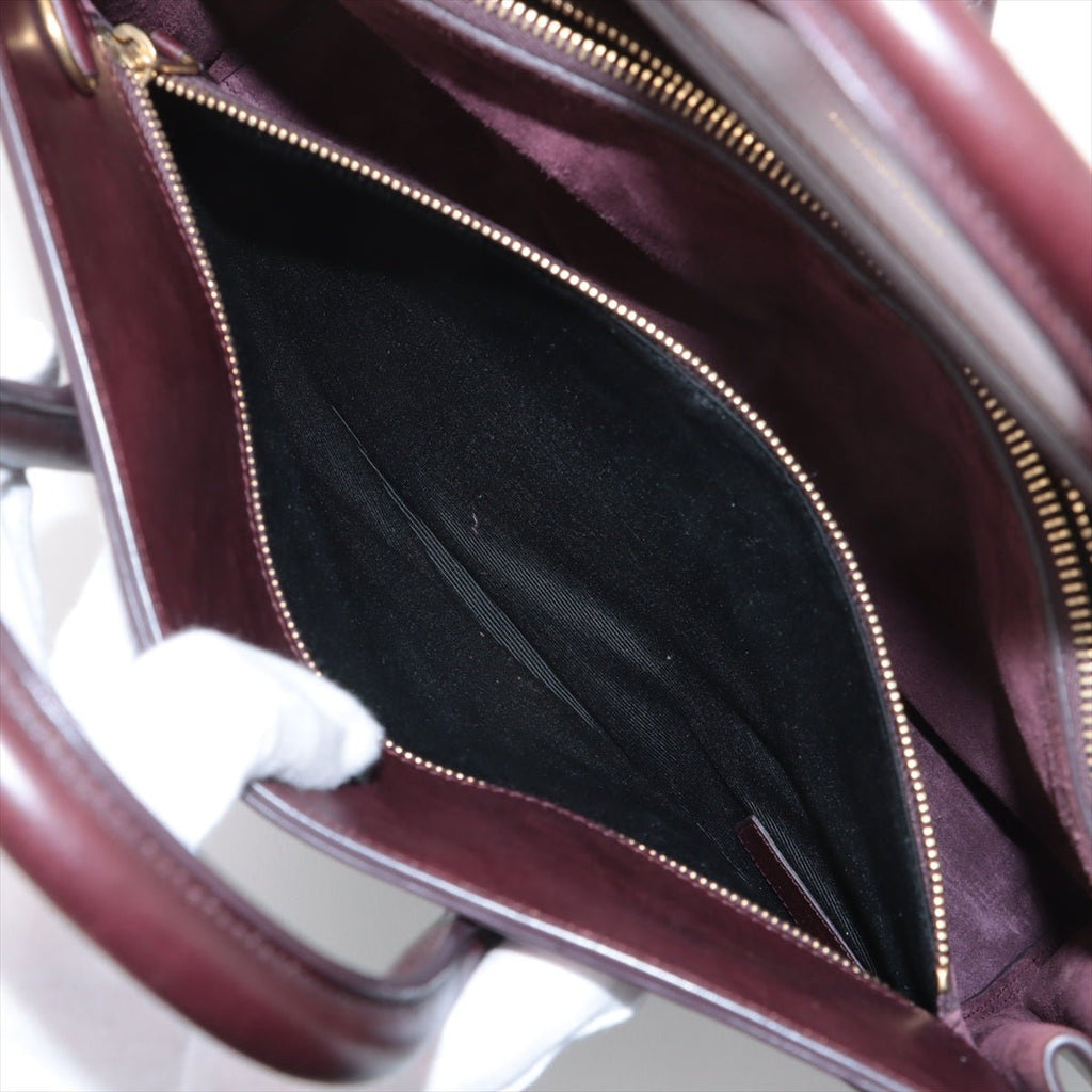 Second hand Saint Laurent Sac De Jour Small Leather Tote Handbag Burgundy - Tabita Bags