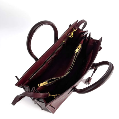 Second hand Saint Laurent Sac De Jour Small Leather Tote Handbag Burgundy - Tabita Bags