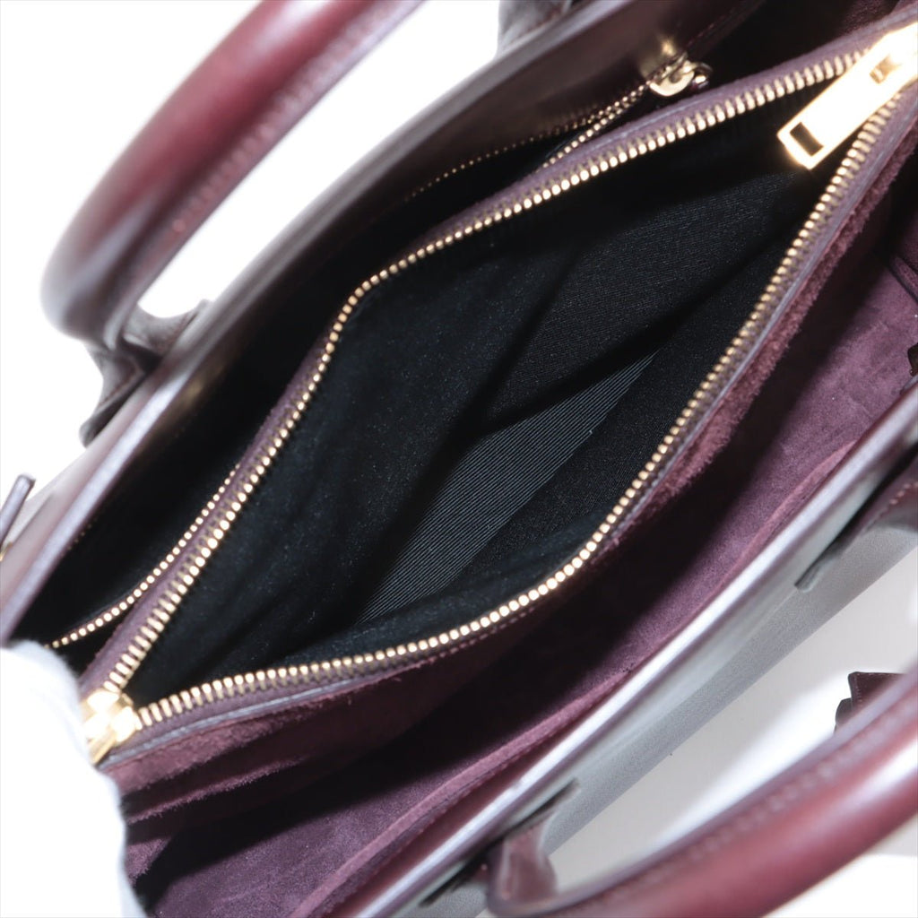 Second hand Saint Laurent Sac De Jour Small Leather Tote Handbag Burgundy - Tabita Bags