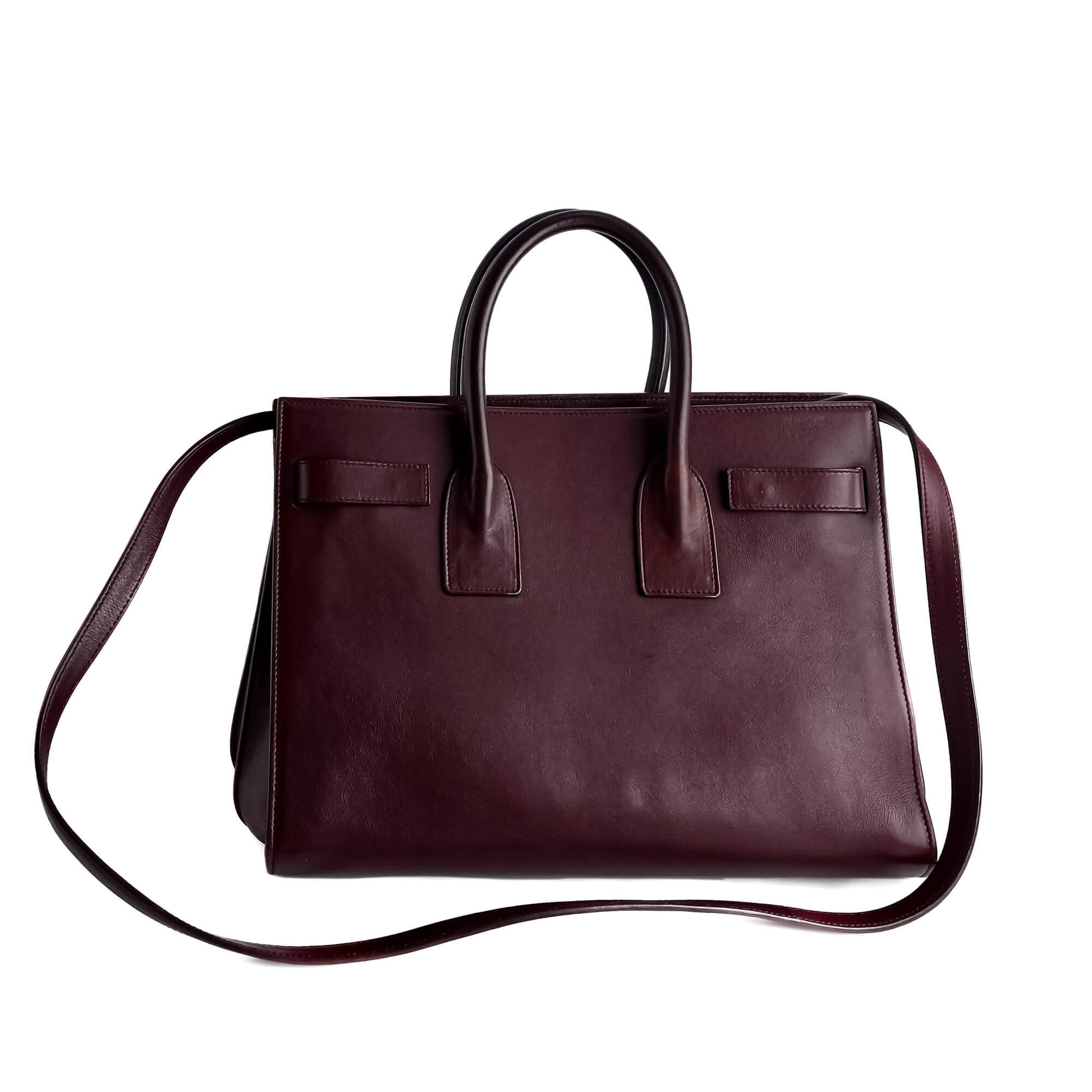 Second hand Saint Laurent Sac De Jour Small Leather Tote Handbag Burgundy - Tabita Bags