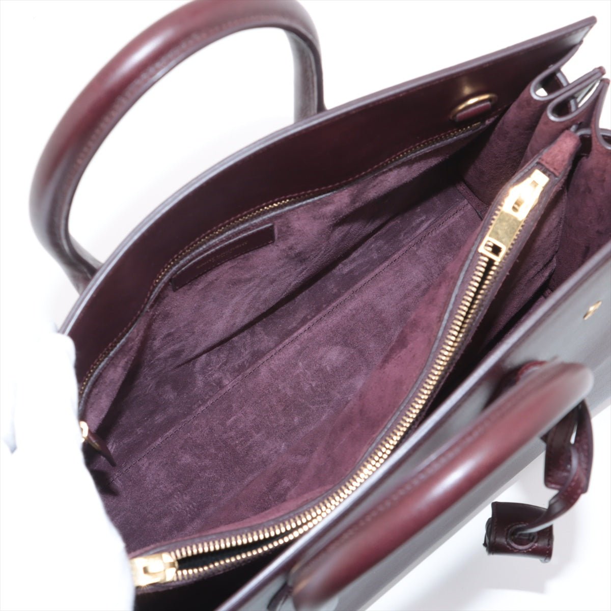 Second hand Saint Laurent Sac De Jour Small Leather Tote Handbag Burgundy - Tabita Bags
