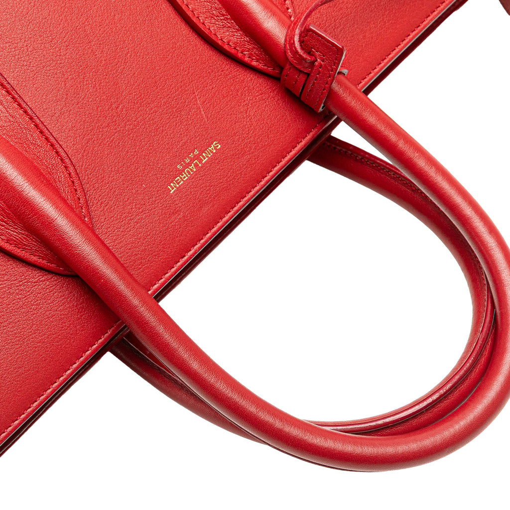 Second hand Saint Laurent Sac De Jour Small Leather Tote Handbag Red - Tabita Bags