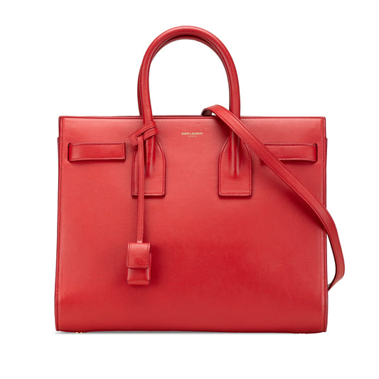 Second hand Saint Laurent Sac De Jour Small Leather Tote Handbag Red - Tabita Bags