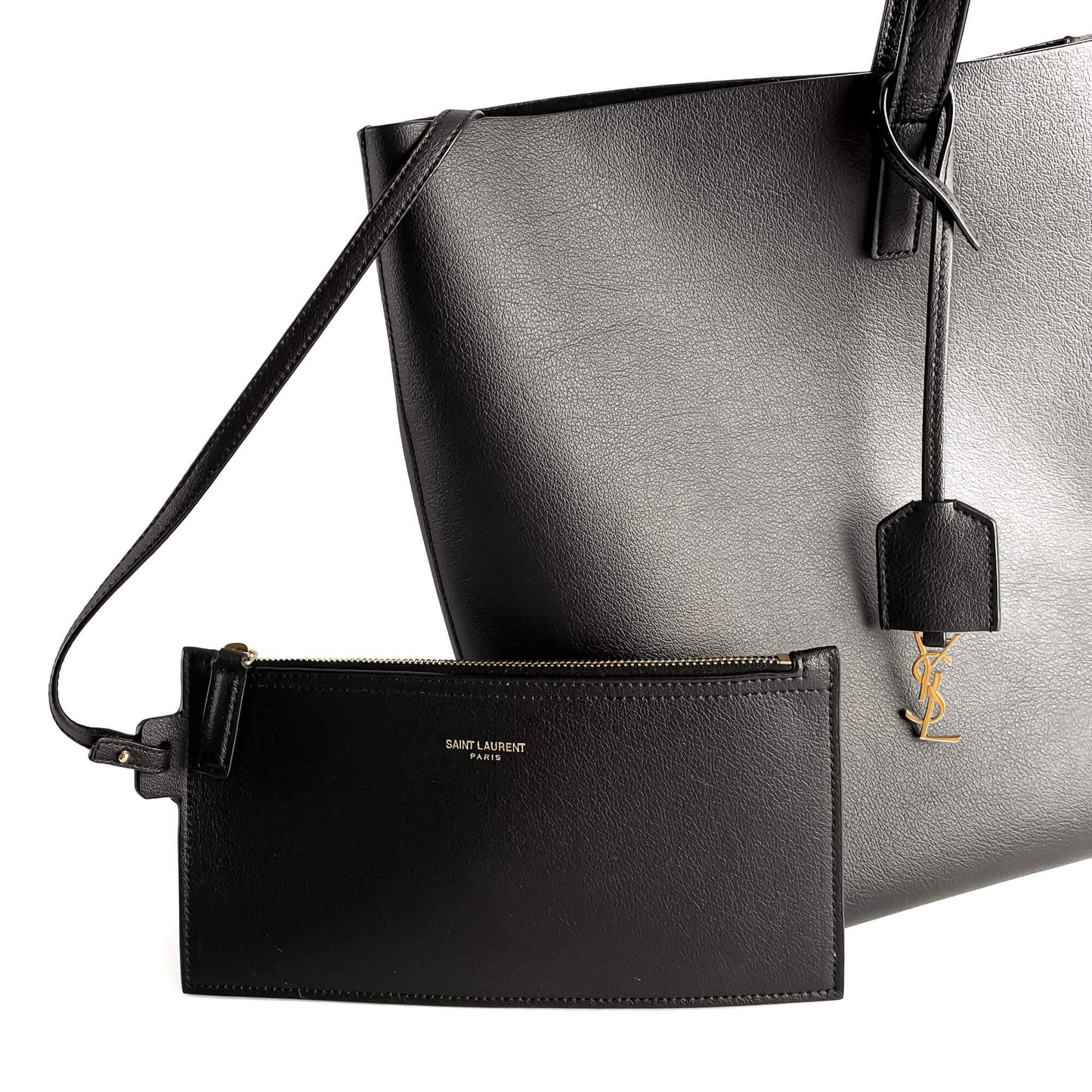 Second hand Saint Laurent Shopper East West Calfksin Leather Shoulder Bag Black - Tabita Bags