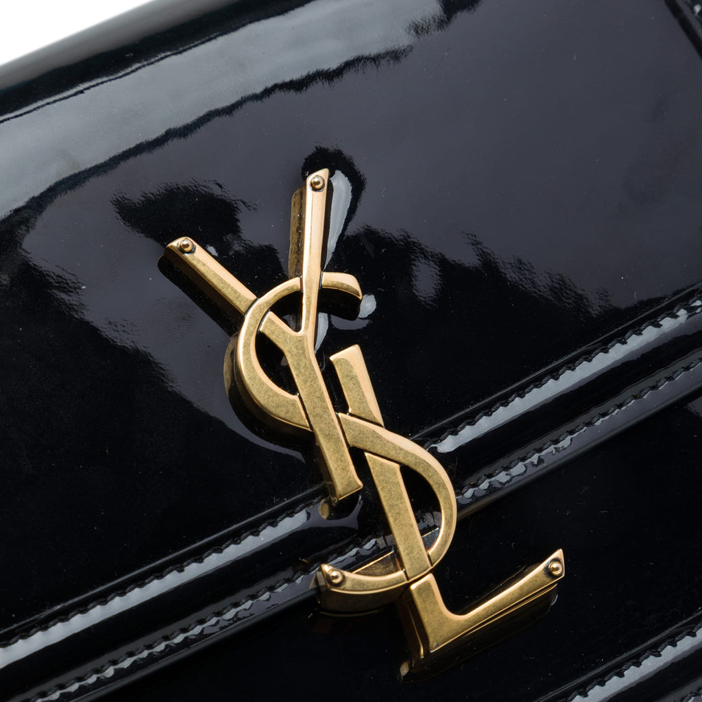 Second hand Saint Laurent Solferino Small Patent Leather Flap Crossbody Black - Tabita Bags