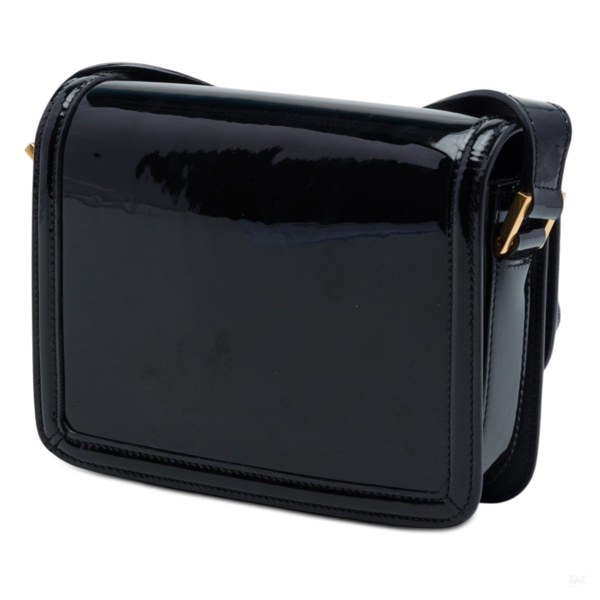 Second hand Saint Laurent Solferino Small Patent Leather Flap Crossbody Black - Tabita Bags