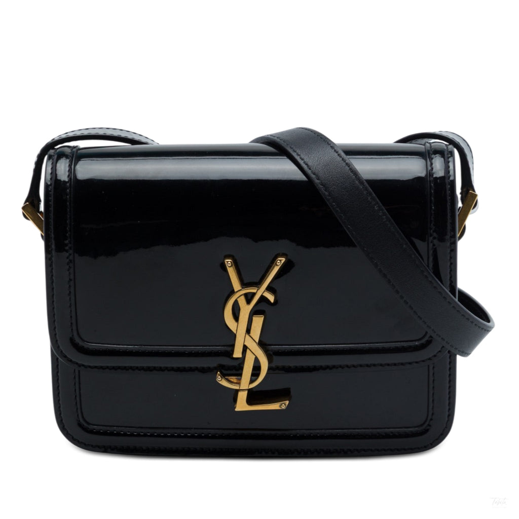 Second hand Saint Laurent Solferino Small Patent Leather Flap Crossbody Black - Tabita Bags